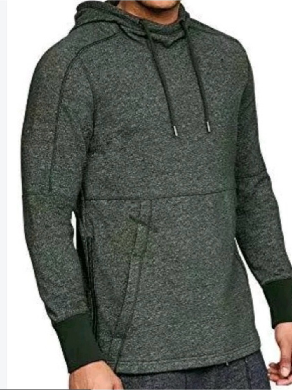 Men's Dark Heather Green Hooded Fitted Coupe Pullover Sweatshirt Pockets 2XL